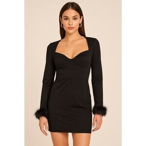 Shein Black Long Sleeve Mini Dress with Faux Fur Cuffs – Size M
